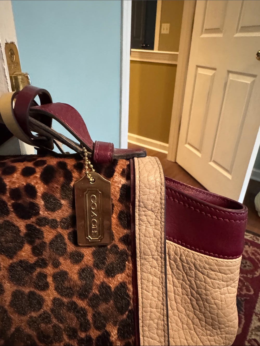 Coach Leopard-Print Crossbody Bag in Burgundy and Cream - Picture 2 of 9